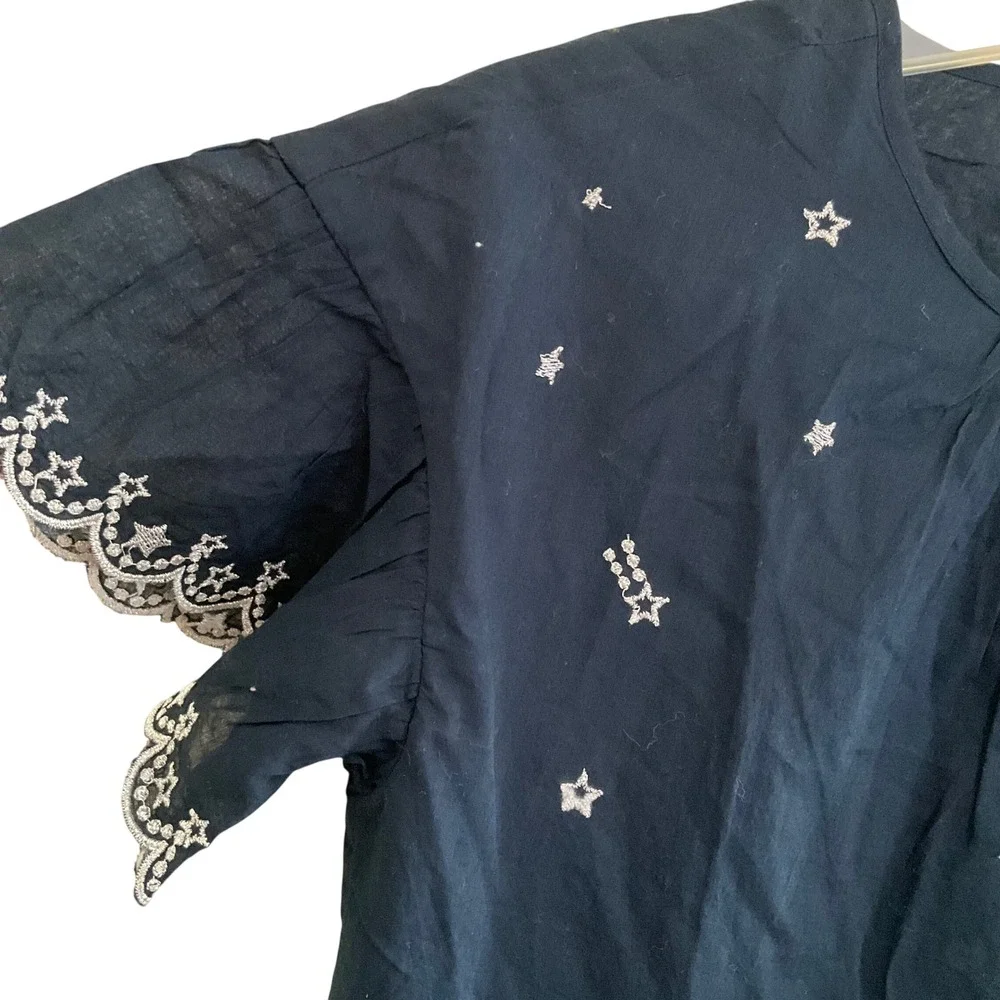 New Crewcuts J Crew Girls‎ Navy Blue Star Embroidered Tiered Dress S 14 Nautical